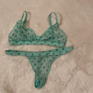 Mint Green Sheer polka dot bra and panty set